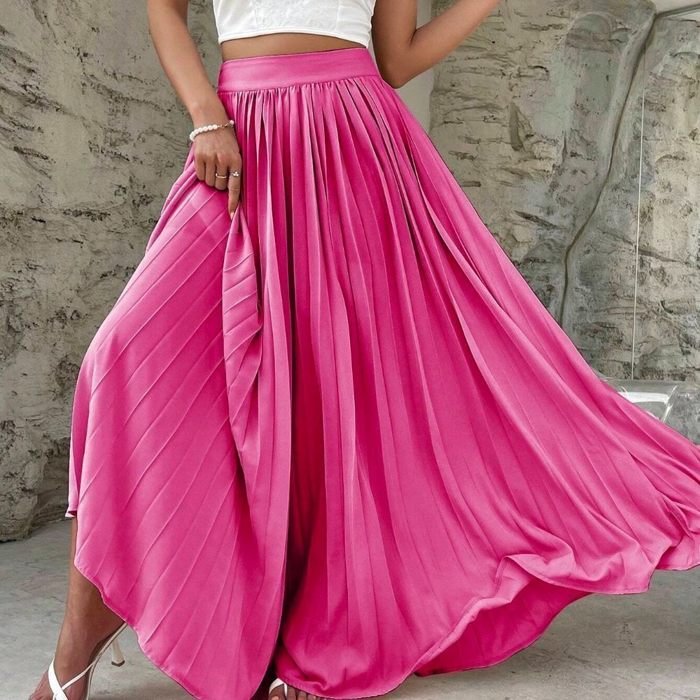 Pink High Waist Pleated Chiffon Pants
